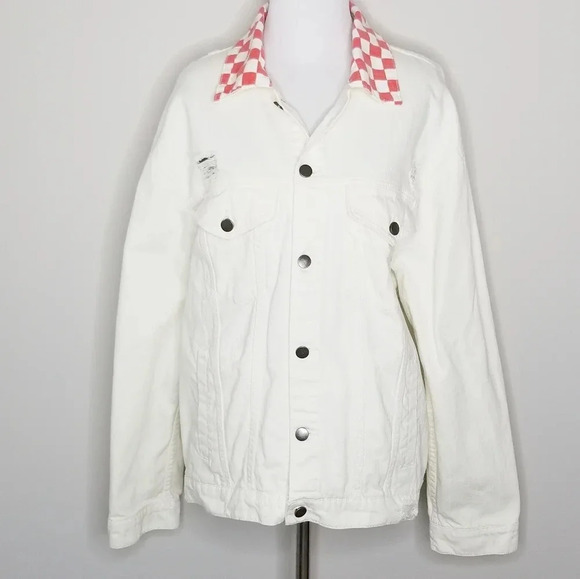 Elwood Off White Distressed Denim Oversized Trucker Jacket L - Picture 1 of 8
